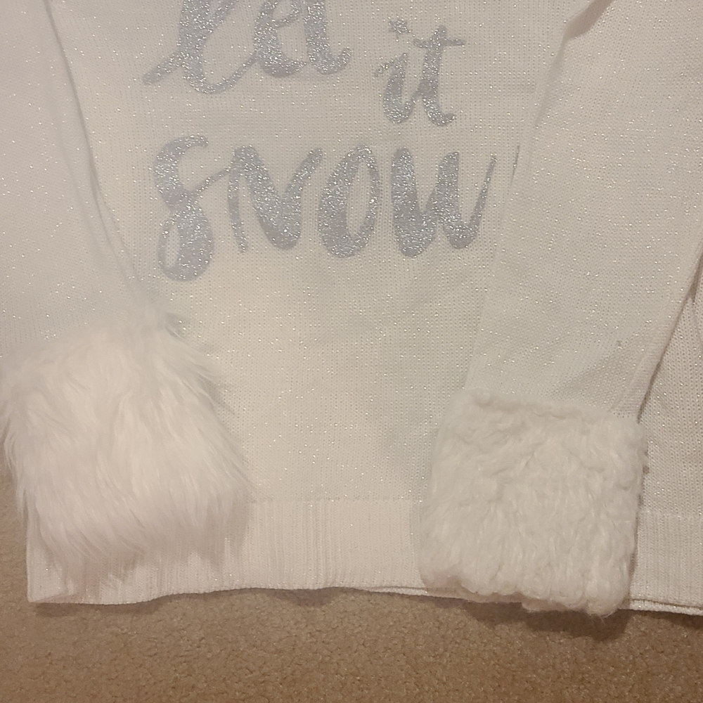 "Holiday Time" Cute Faux Fur"Let It Snow" Embellished Sweater Size xl